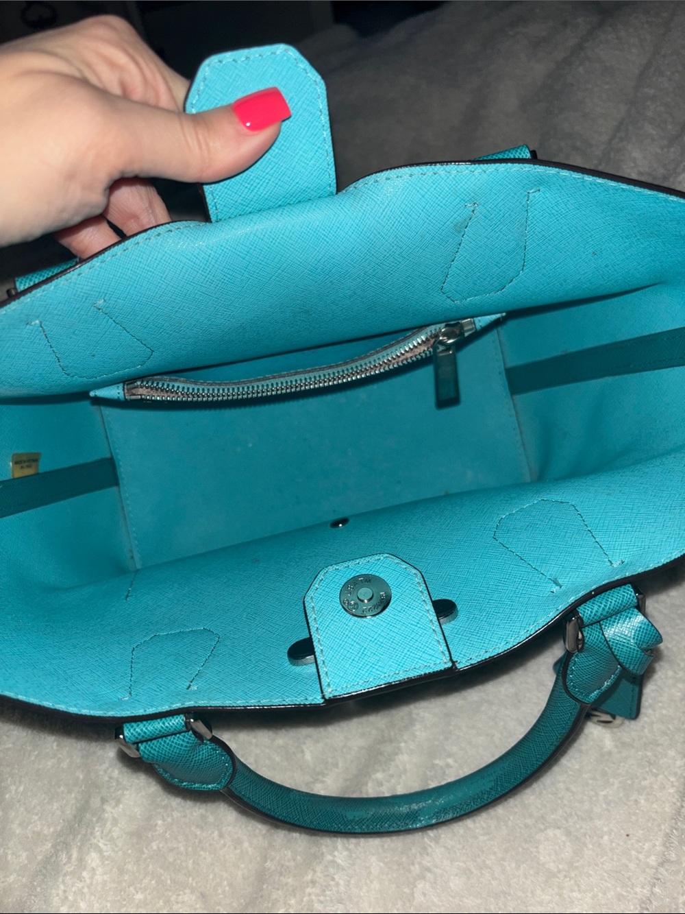 Michael Kors Turquoise Saffiano Leather Tote with Logo Charm - Picture 3 of 4